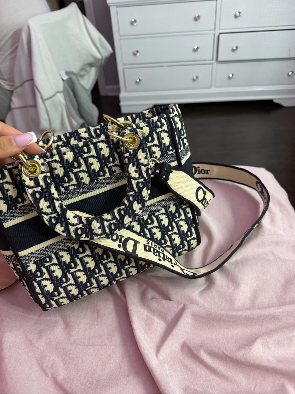 Dior Black & Cream Christian Dior Logo Canvas Tote - Picture 3 of 4